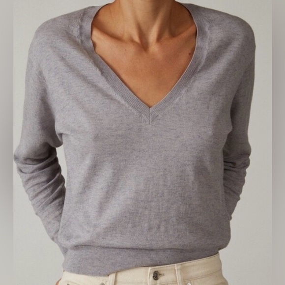Thakoon Sweaters - Thakoon Light Heather Gray Crop Deep V-Neckline Lightweight Sweater Size XL